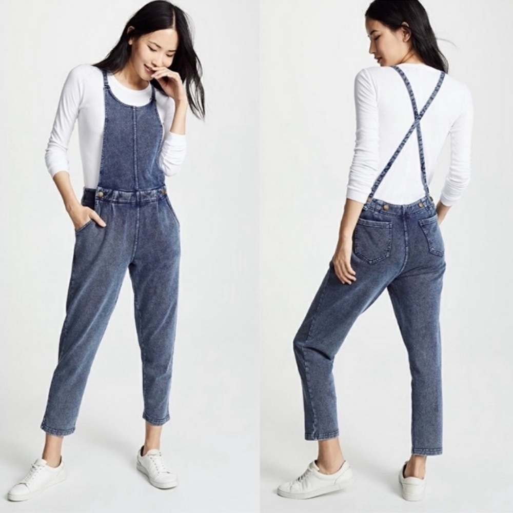 Z SUPPLY The Knit French Terry Blue Cotton Denim-Like Overalls